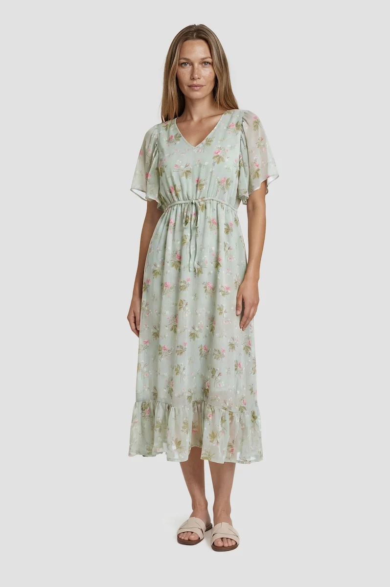 Printed Tiered Maxi Dress - Teal