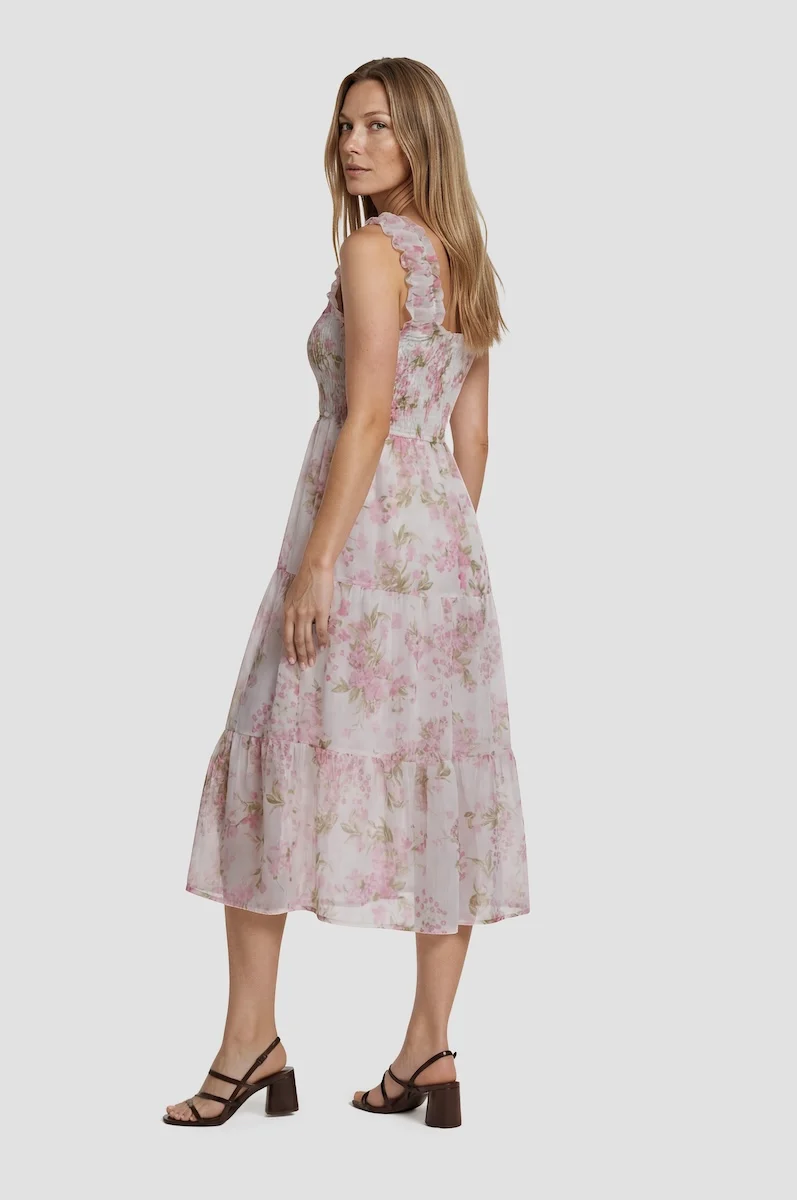 Smocked Tiered Midi Dress - Blush - Image 2