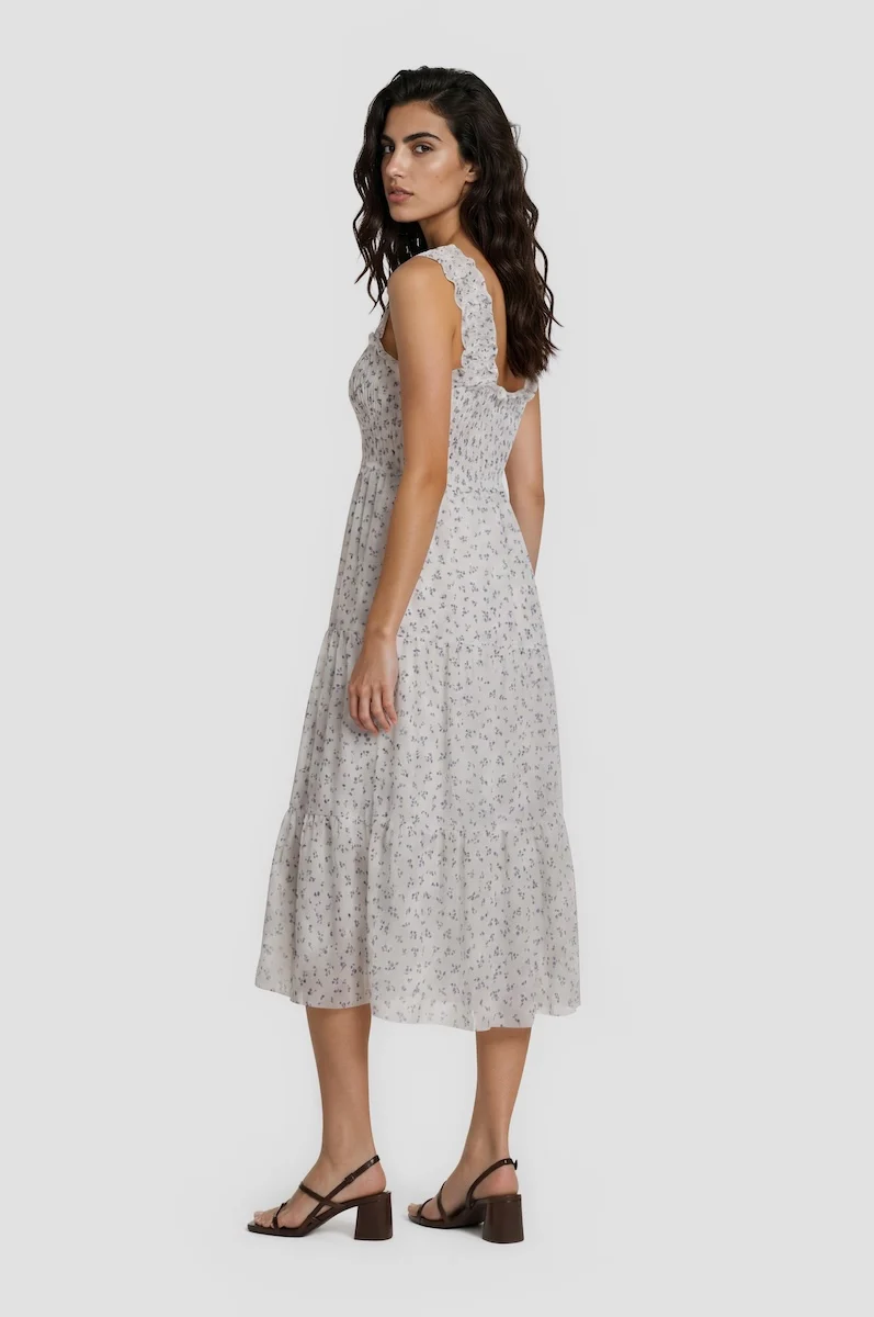 Smocked Tiered Midi Dress - White - Image 2