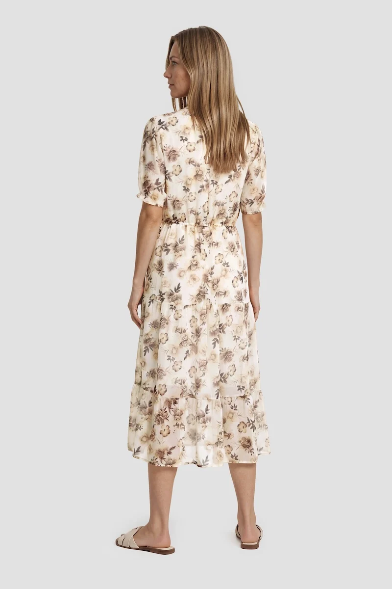 V Neck Flower Print Midi Dress - Taupe - Image 2