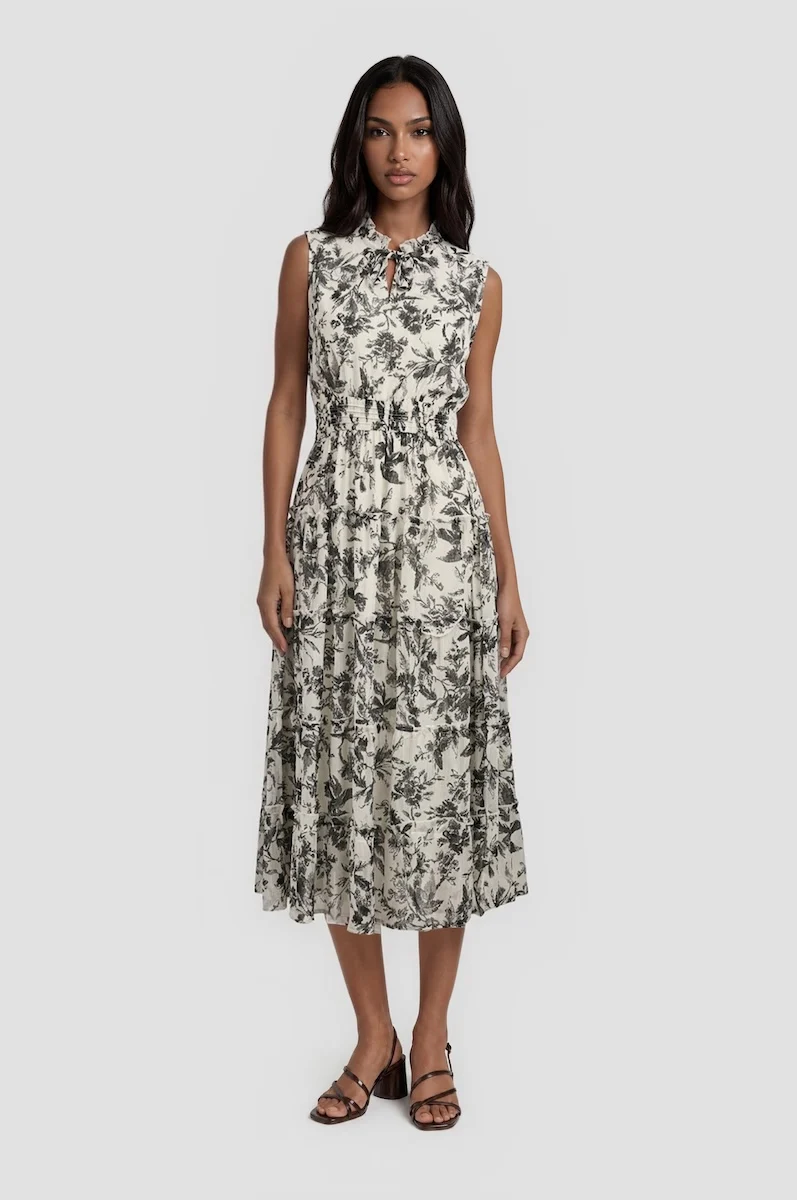 Sleeveless Tiered Midi Dress - Cream