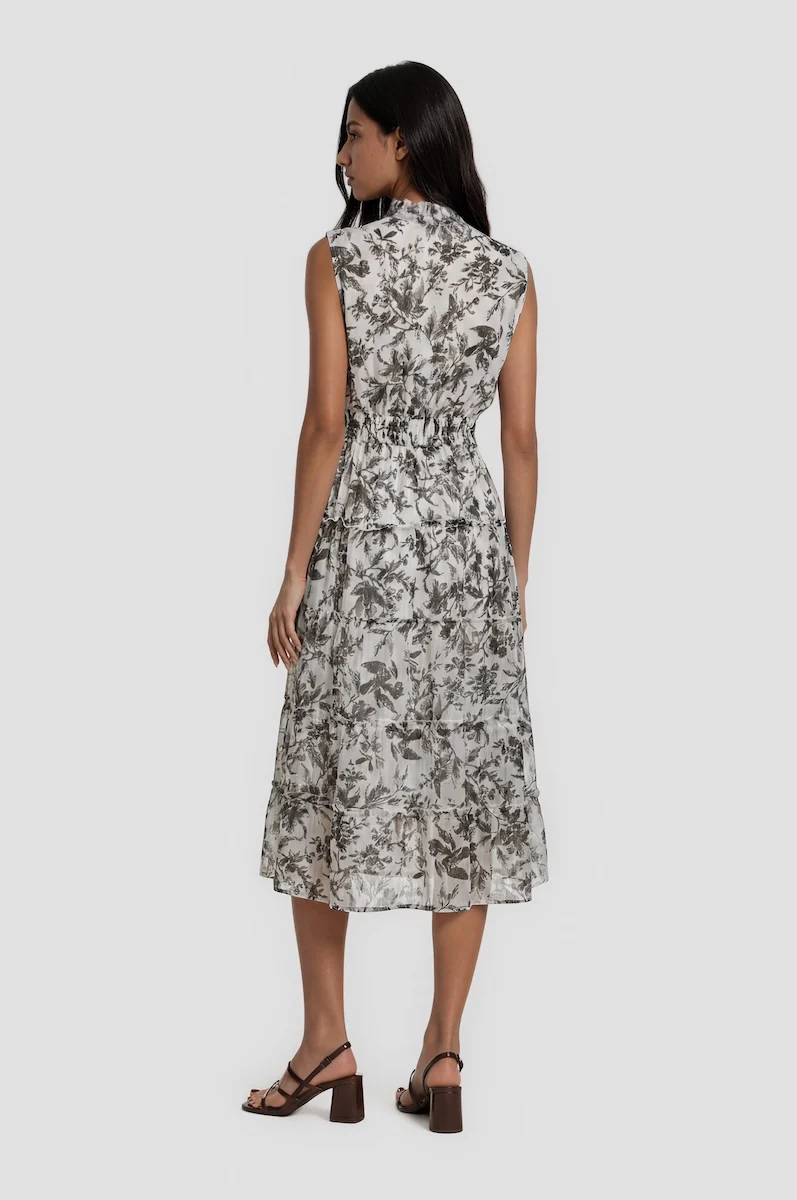 Sleeveless Tiered Midi Dress - Cream - Image 2