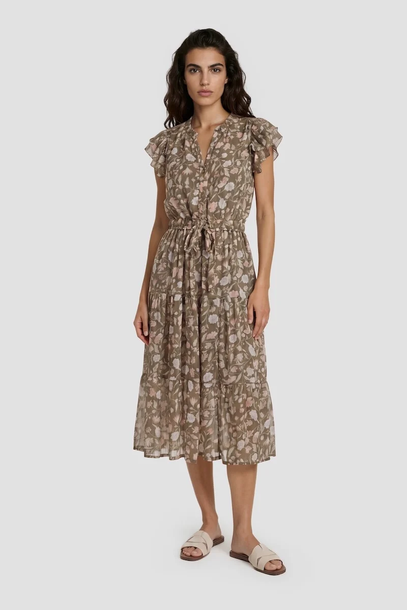 Short Sleeve Tie-Up Midi Dress - Green