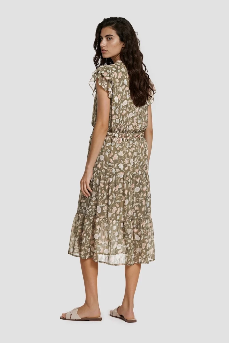 Short Sleeve Tie-Up Midi Dress - Green - Image 2