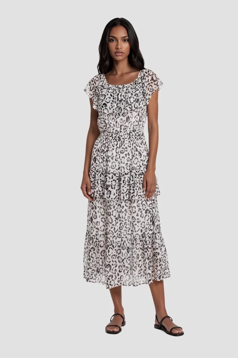 Short Sleeve Ruffle Dress - Black