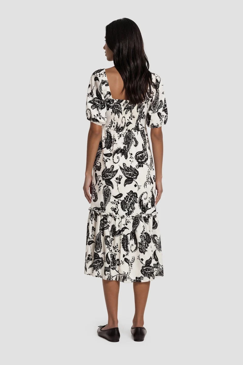 Short Sleeve Printed Midi Day Dress - White - Image 2
