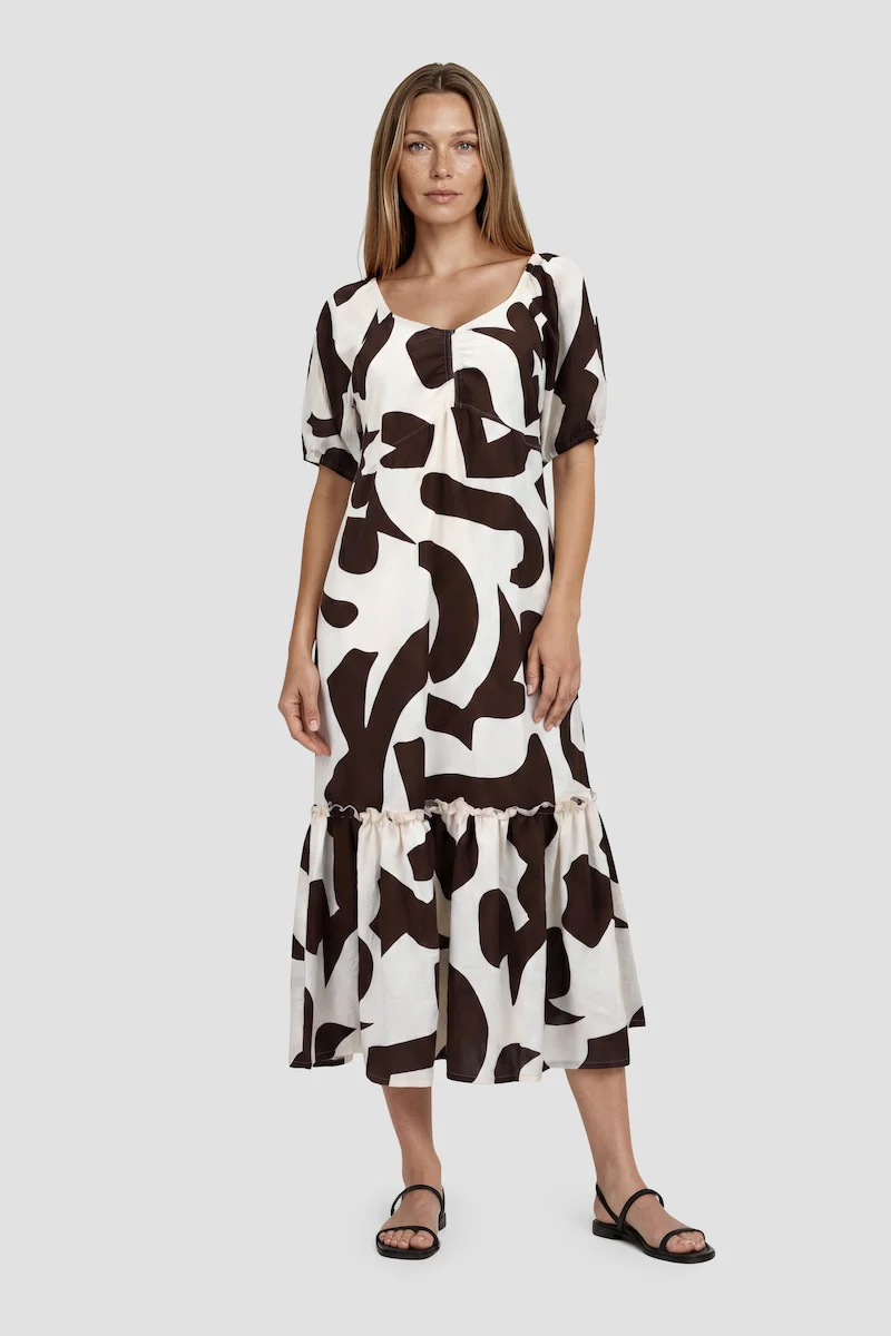 Short Sleeve Printed Midi Day Dress - White