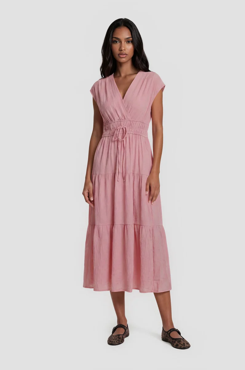 Sleeveless Cinched Waist Maxi Dress - Pink