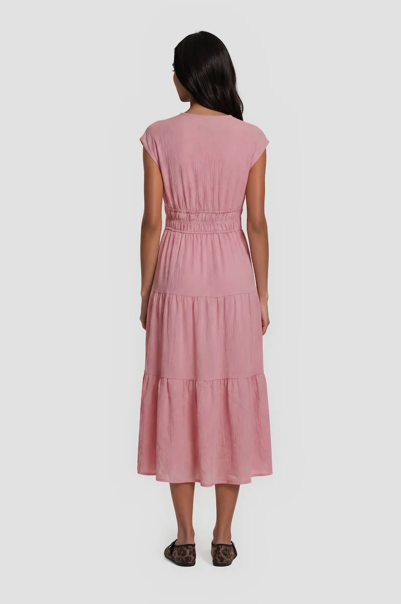 Sleeveless Cinched Waist Maxi Dress - Pink - Image 2