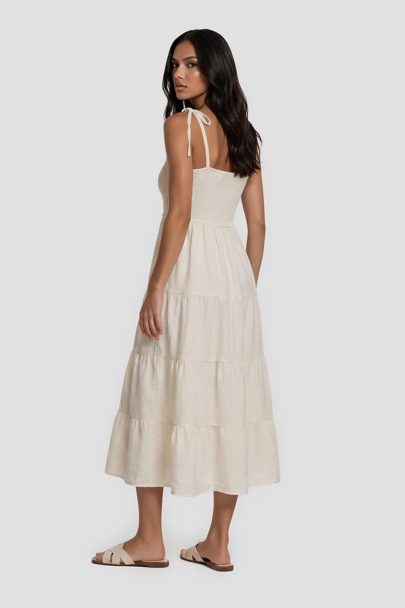 Tie-Shoulder Midi Day Dress - White - Image 2