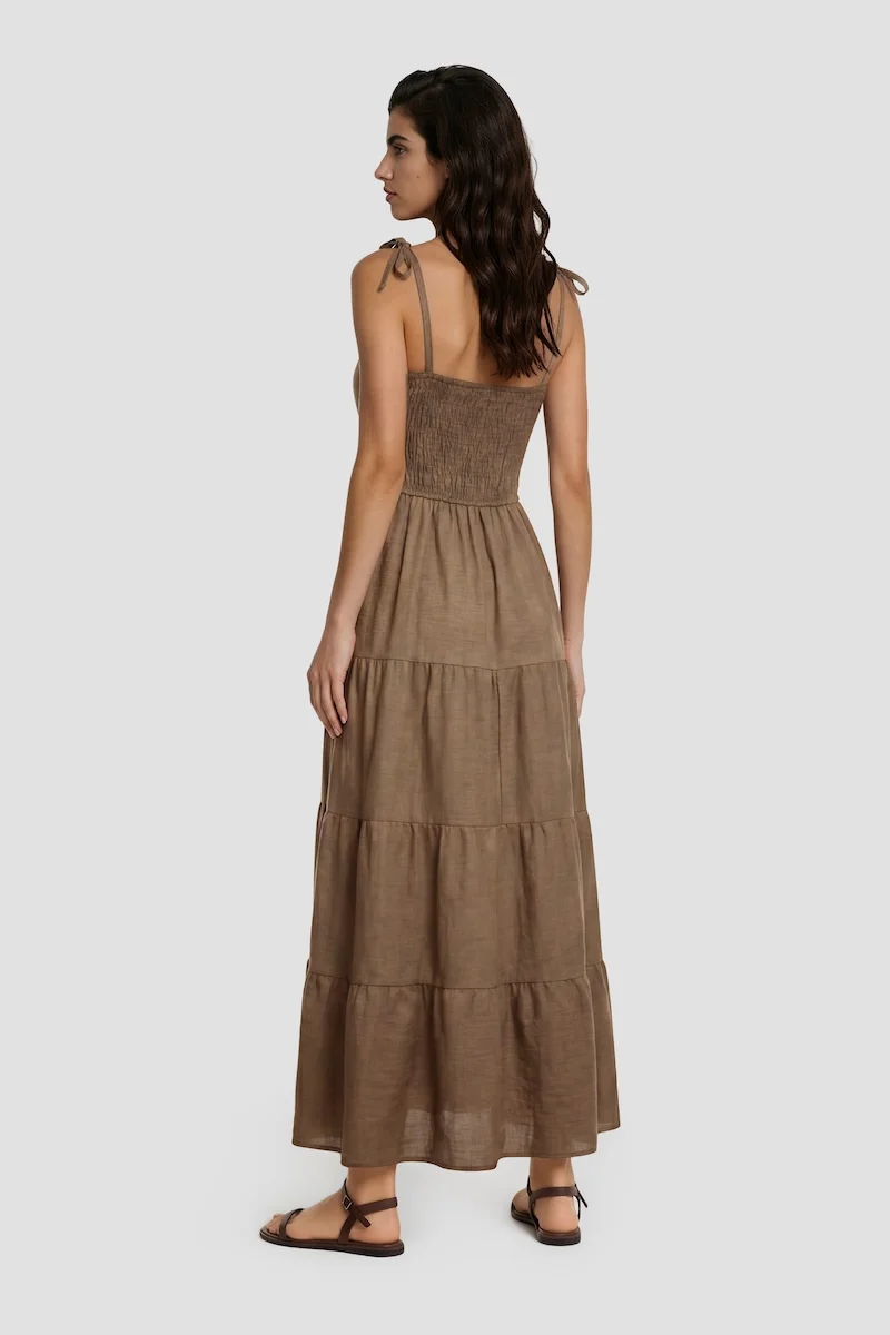 Spaghetti Strap Maxi Day Dress - Brown - Image 2