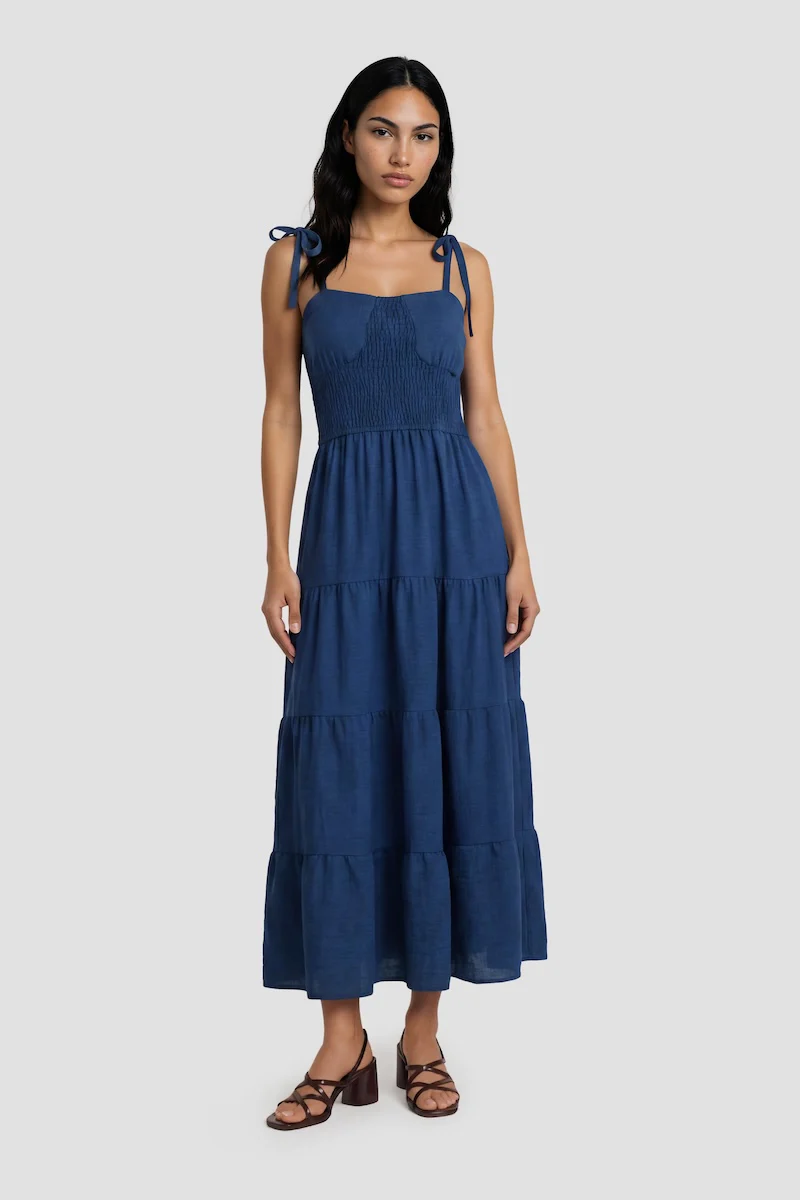 Spaghetti Strap Maxi Day Dress - Blue