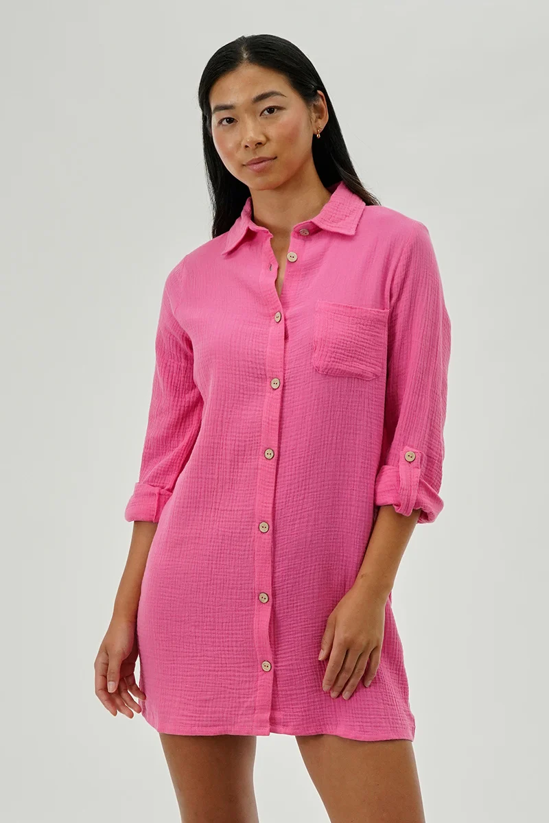 Button Up Day Dress - Pink