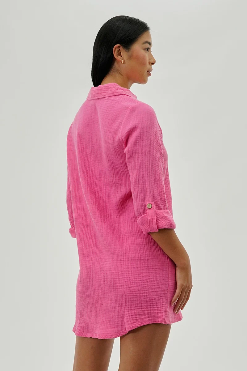 Button Up Day Dress - Pink - Image 3