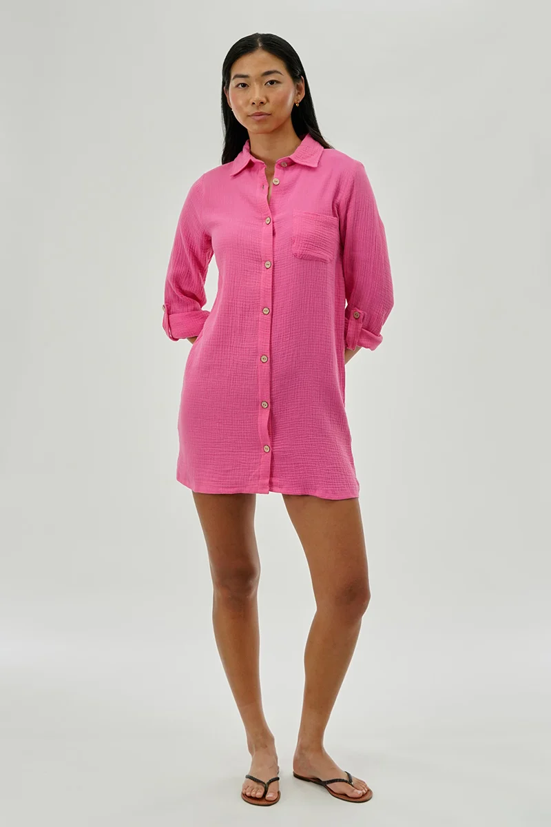 Button Up Day Dress - Pink - Image 5