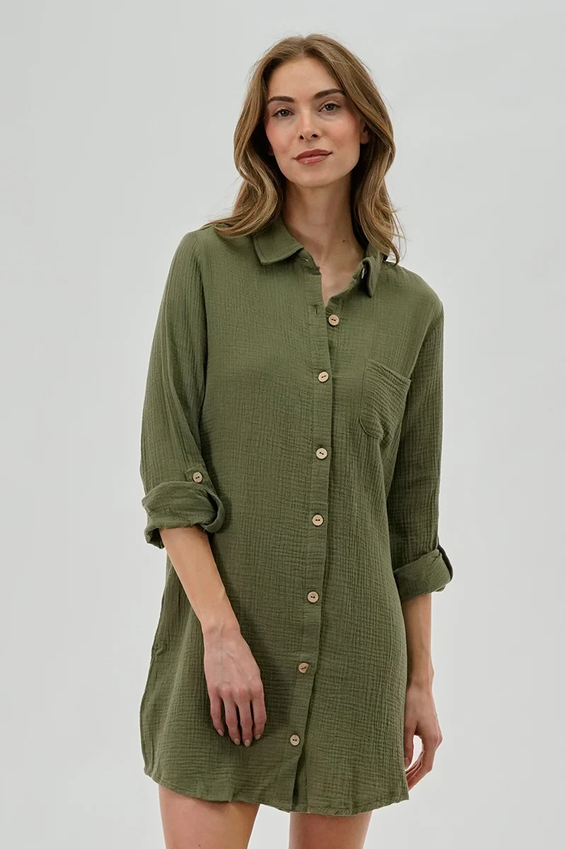Button Up Day Dress - Olive