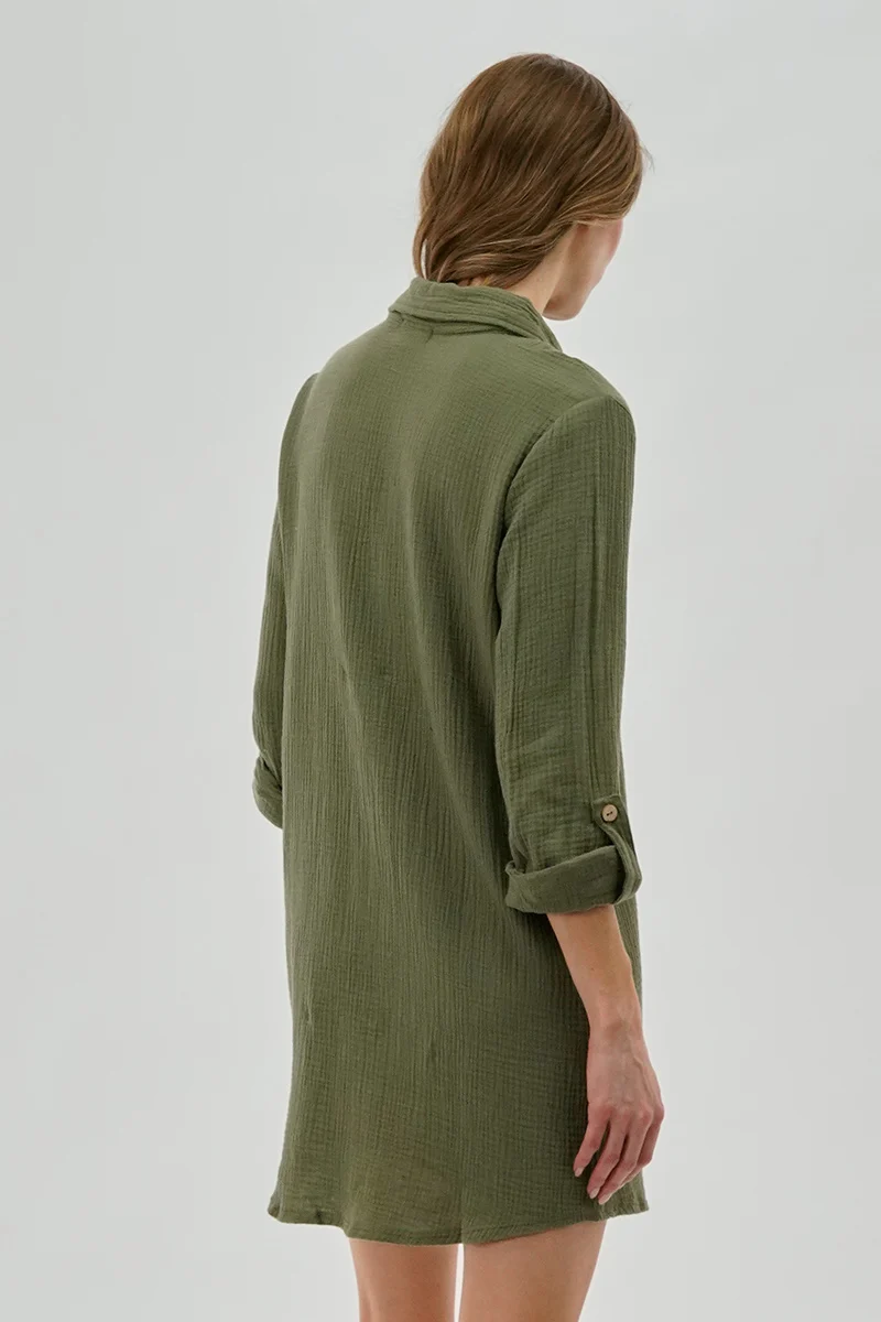 Button Up Day Dress - Olive - Image 3
