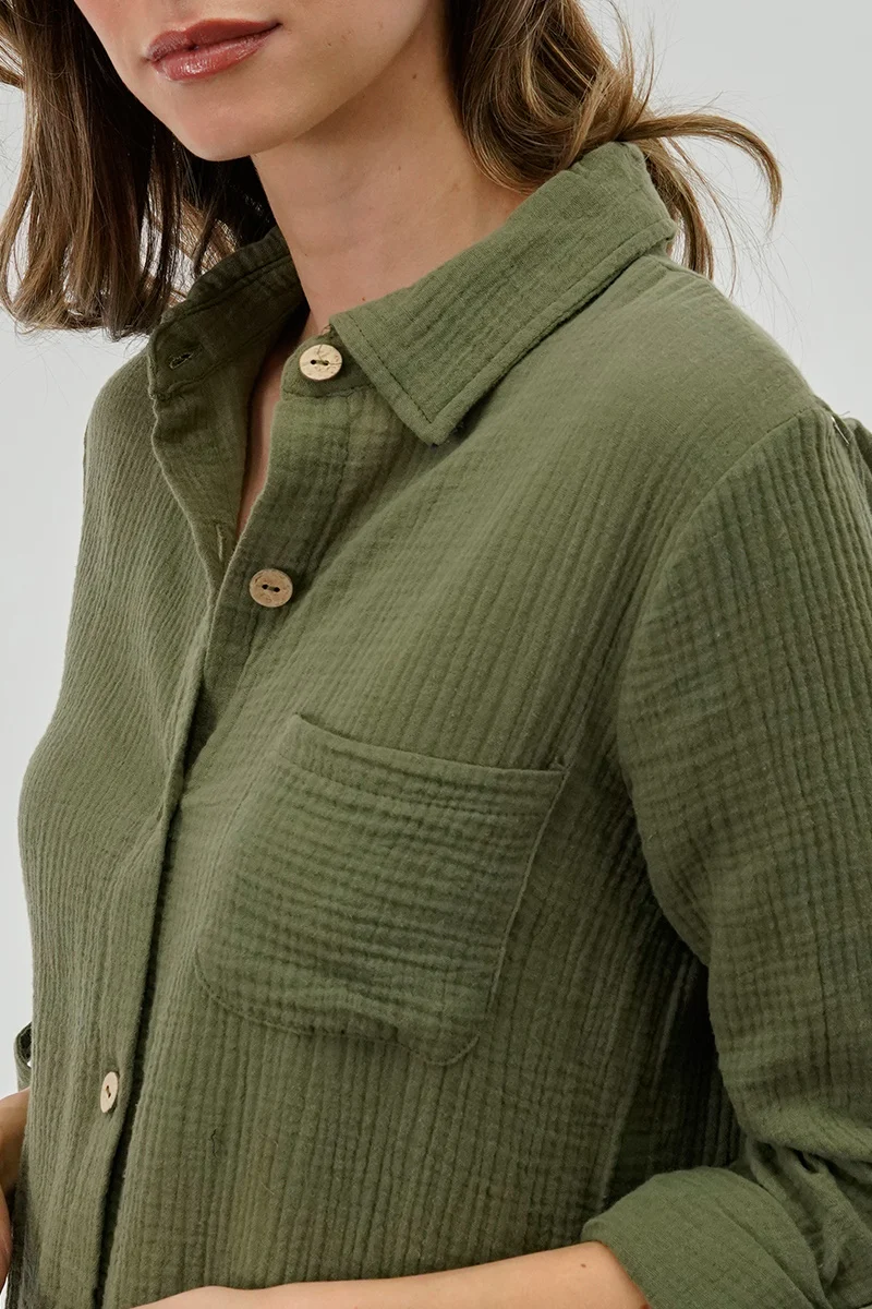 Button Up Day Dress - Olive - Image 4