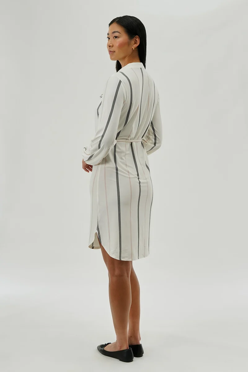 Striped Long Sleeve Day Dress - White - Image 3