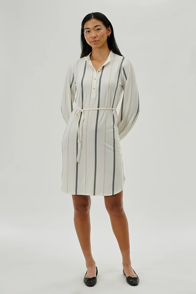 Striped Long Sleeve Day Dress - White - Image 5
