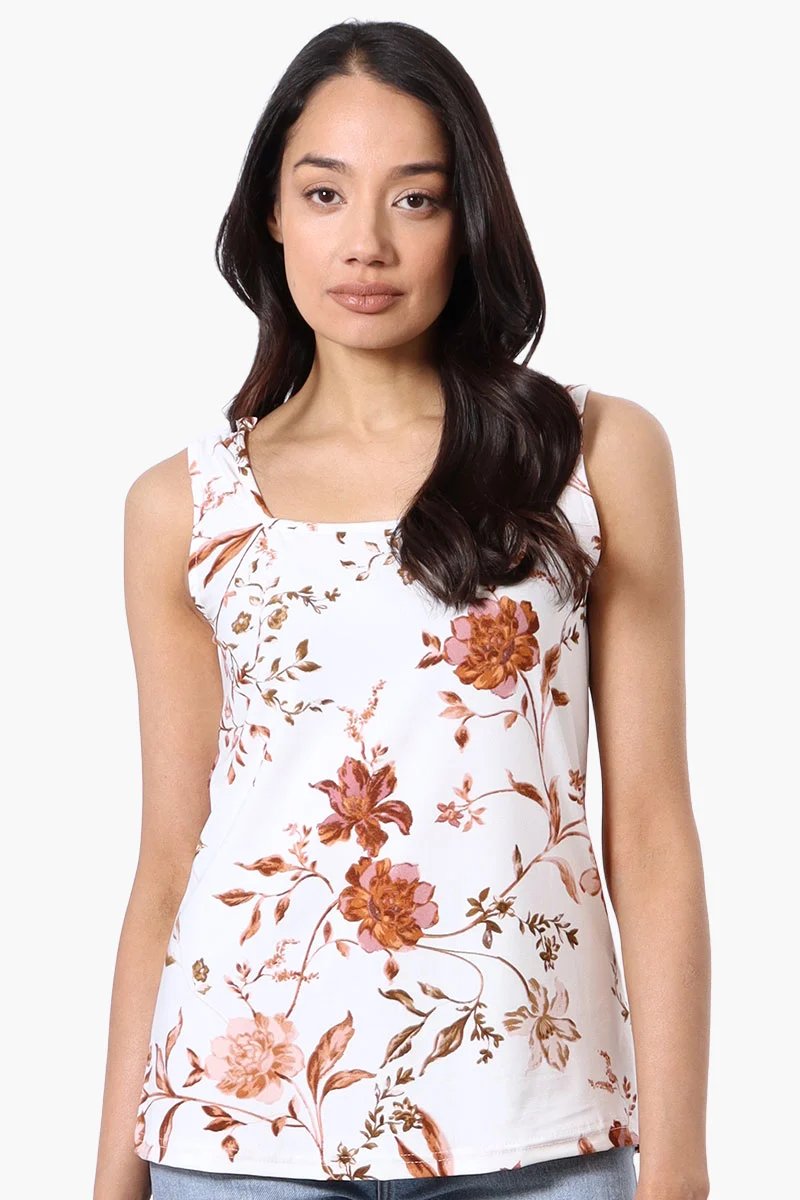 Floral Square Neck Tank Top - White
