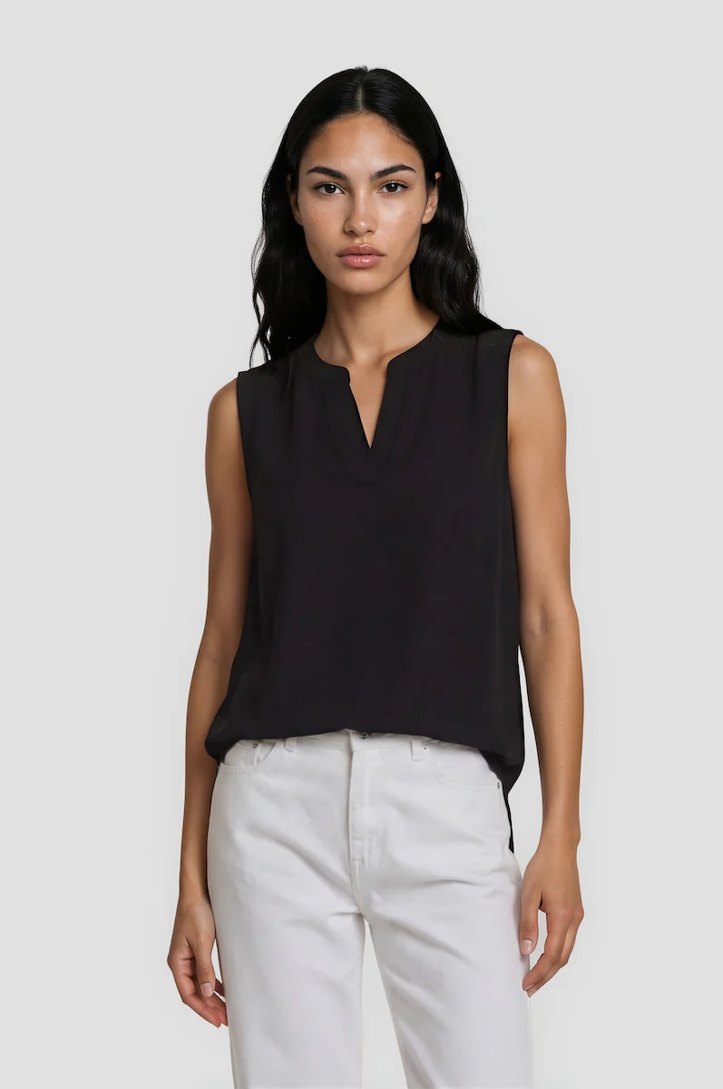 Sleeveless V-Neck Top - Black