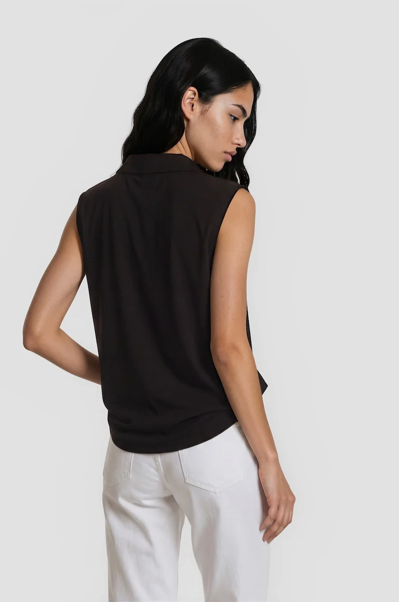 Sleeveless V-Neck Top - Black - Image 2