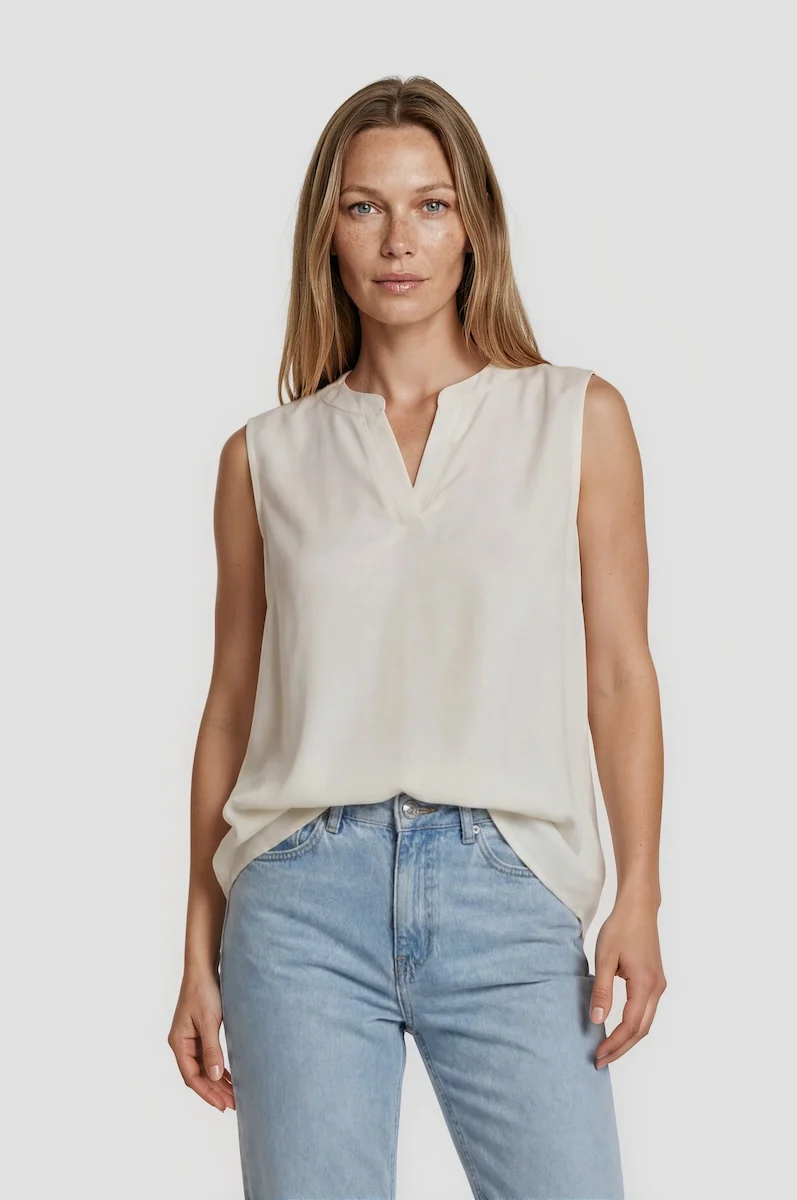 Sleeveless V-Neck Top - Cream