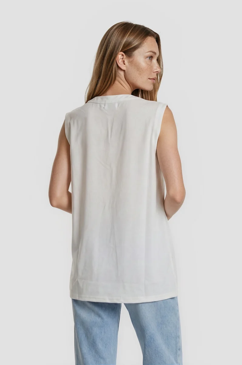 Sleeveless V-Neck Top - Cream - Image 2