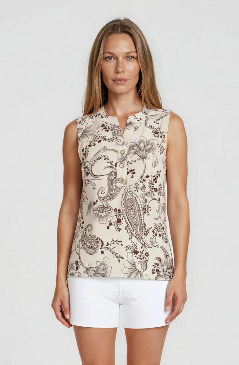 Sleeveless Printed Top - Brown