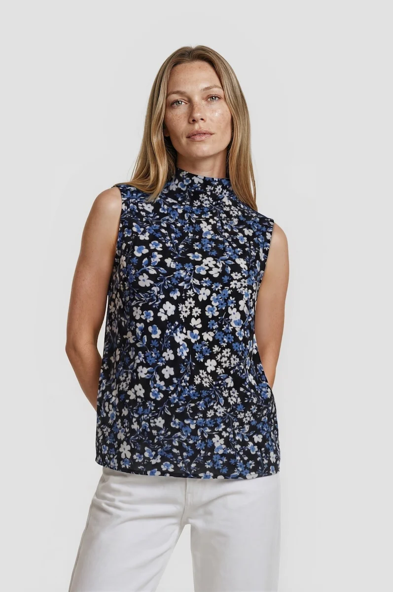 Sleeveless High Neck Top - Blue