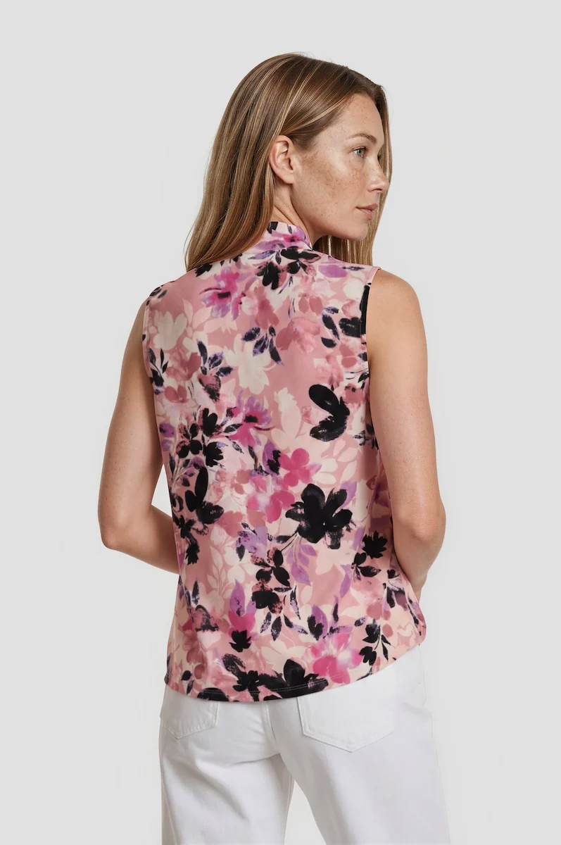 Sleeveless Tie Neck Top - Pink - Image 2