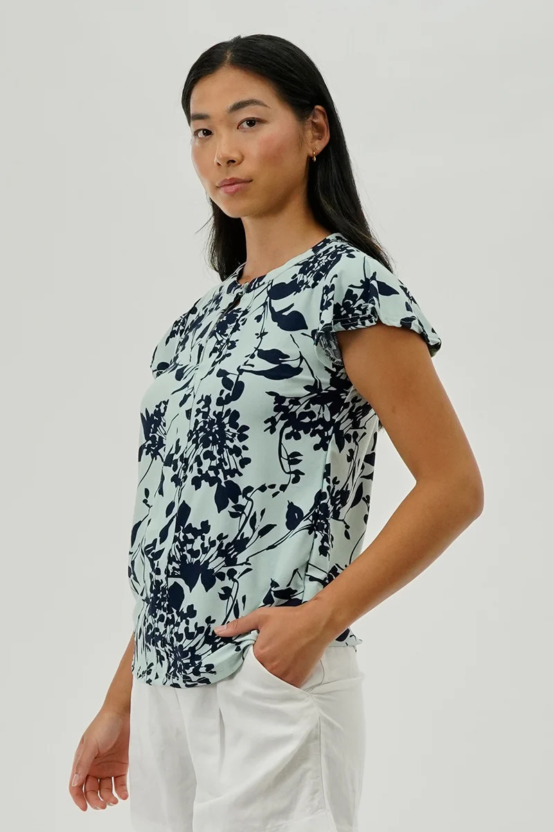 Floral Short Sleeve Blouse - Aqua - Image 2