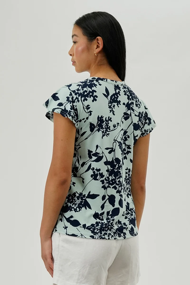 Floral Short Sleeve Blouse - Aqua - Image 3