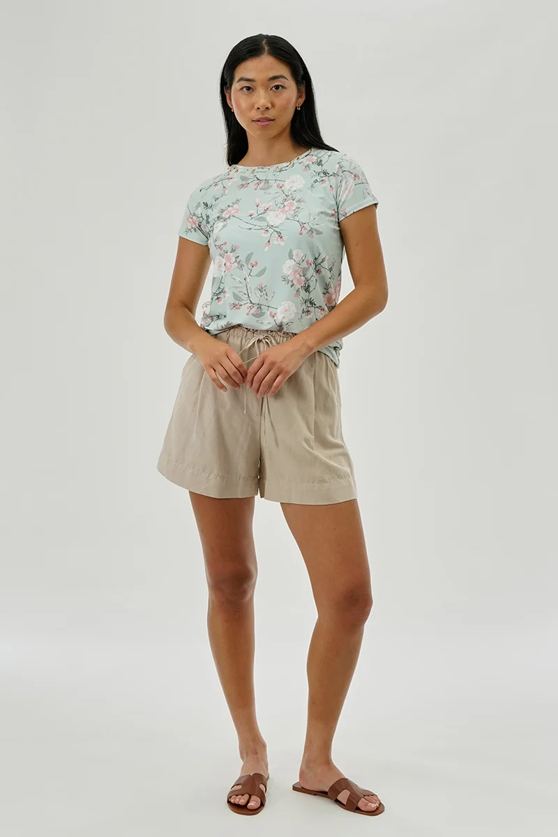 Floral Gommet Neck Detail Tee - Aqua - Image 5