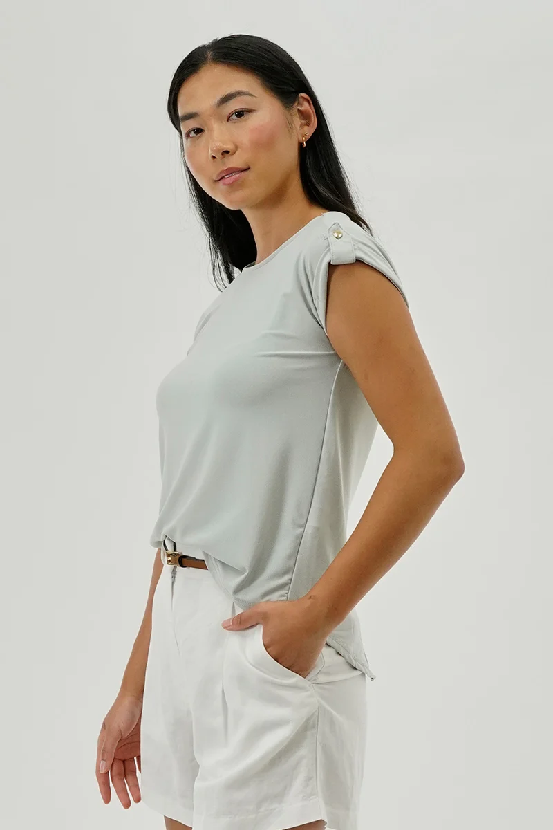 Short Sleeve Split Back Blouse - Grey - Image 2