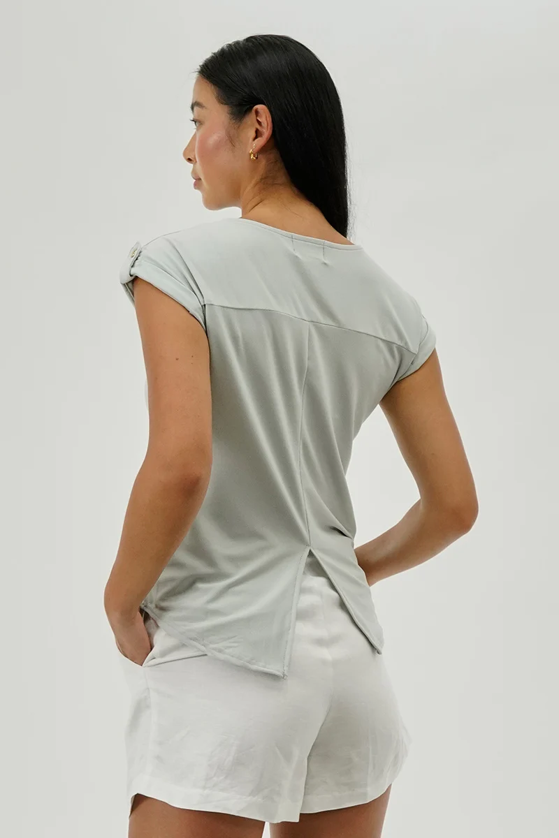 Short Sleeve Split Back Blouse - Grey - Image 3