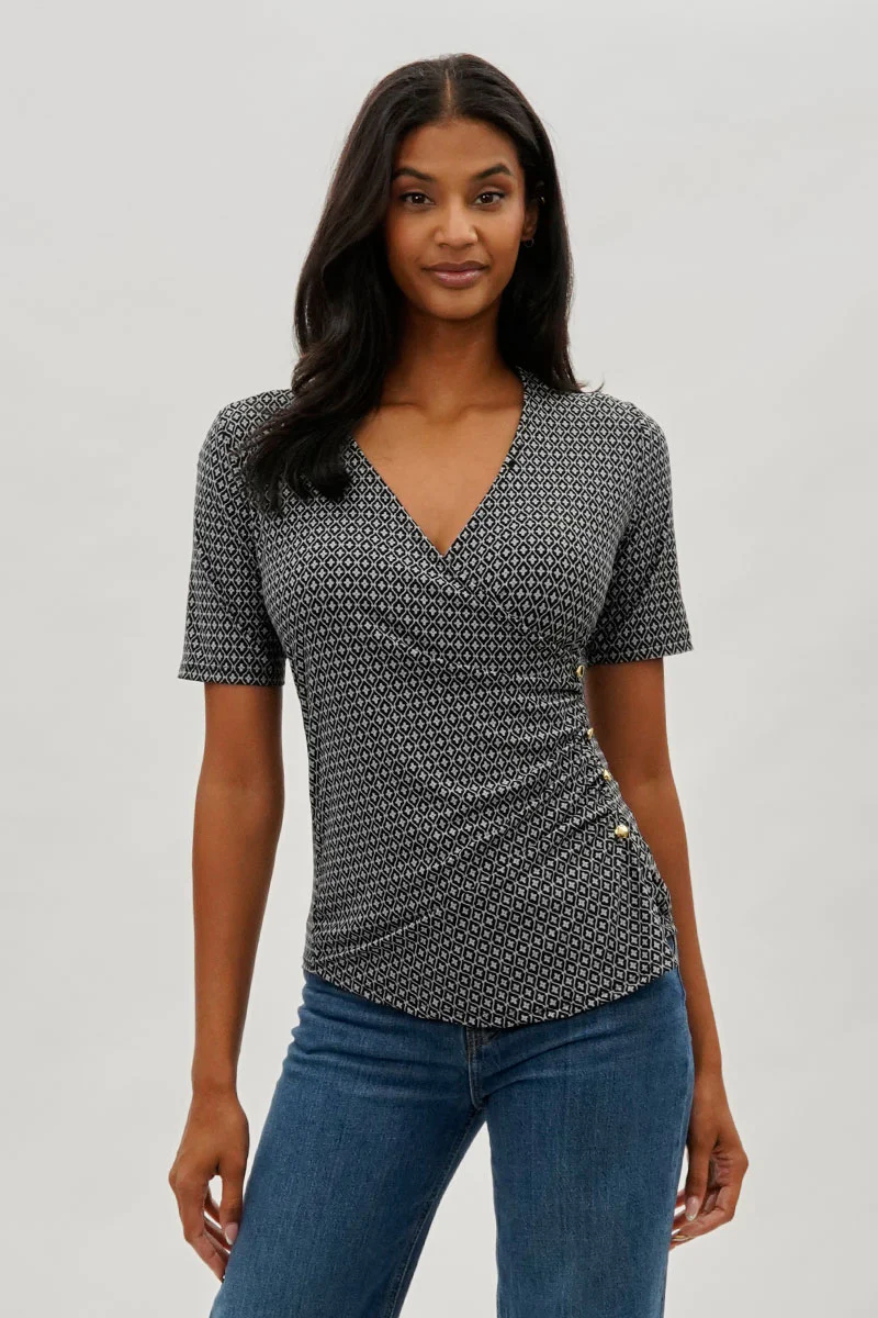 Patterned Side Button Tee - Black