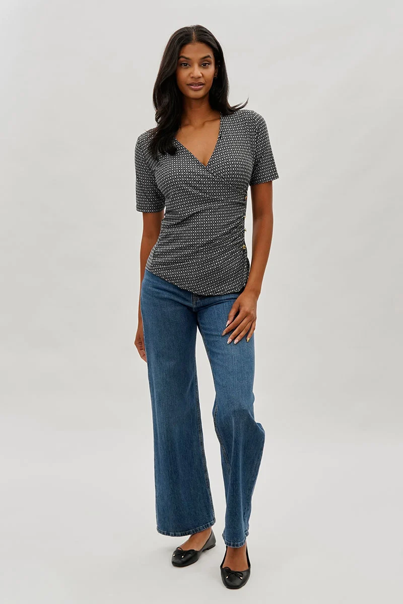 Patterned Side Button Tee - Black - Image 5