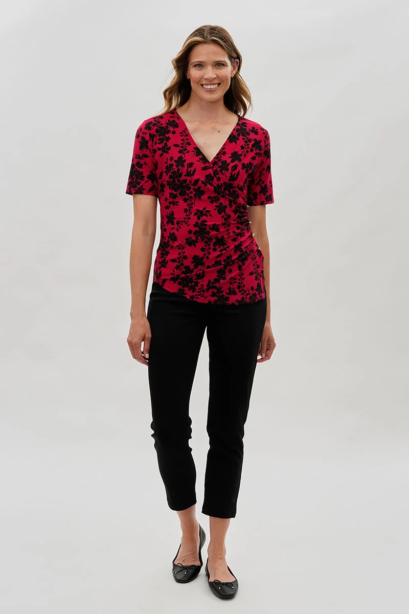 Floral V-Neck Blouse - Red - Image 5