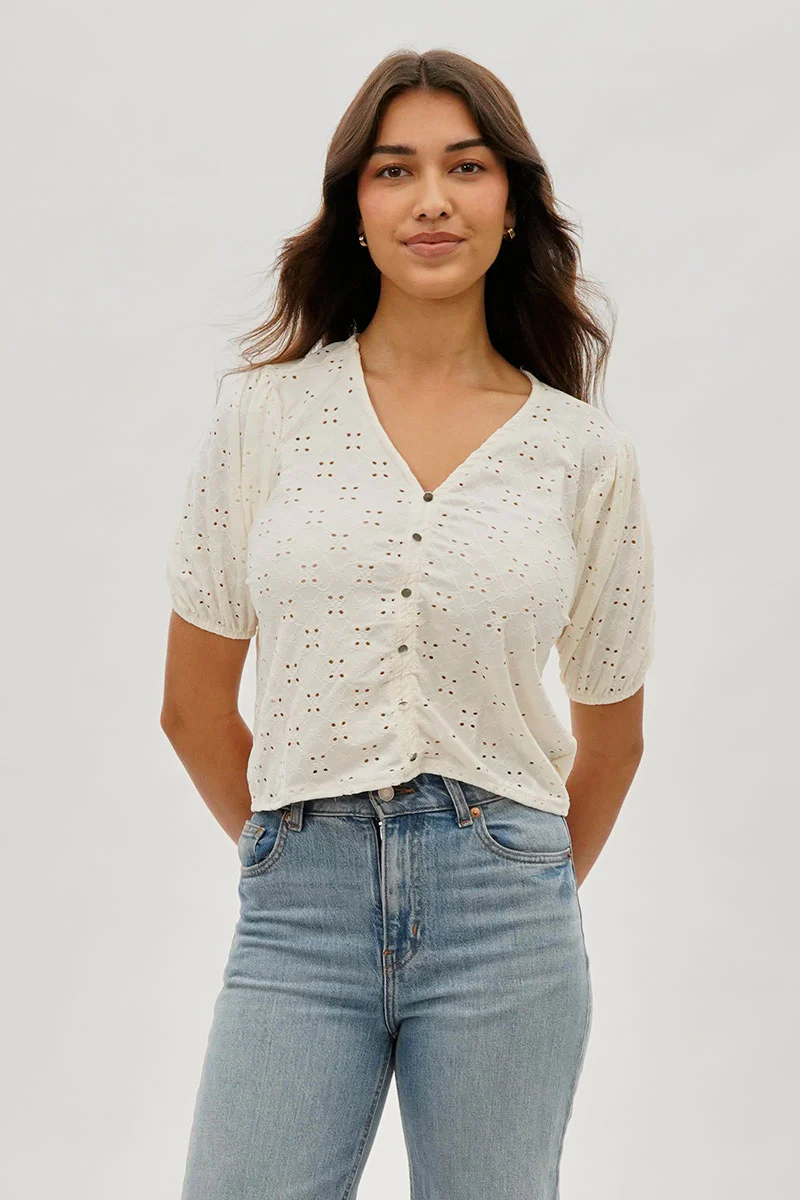 Button Down Eyelet Blouse - Cream
