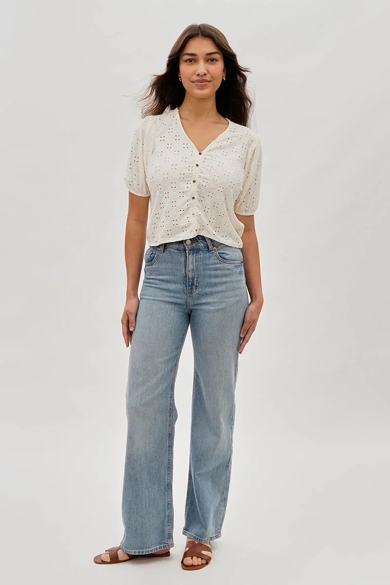 Button Down Eyelet Blouse - Cream - Image 5