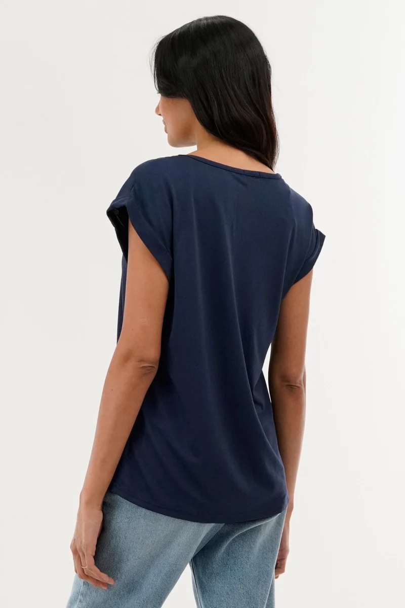 Shoulder Lace Up Tee - Navy - Image 3