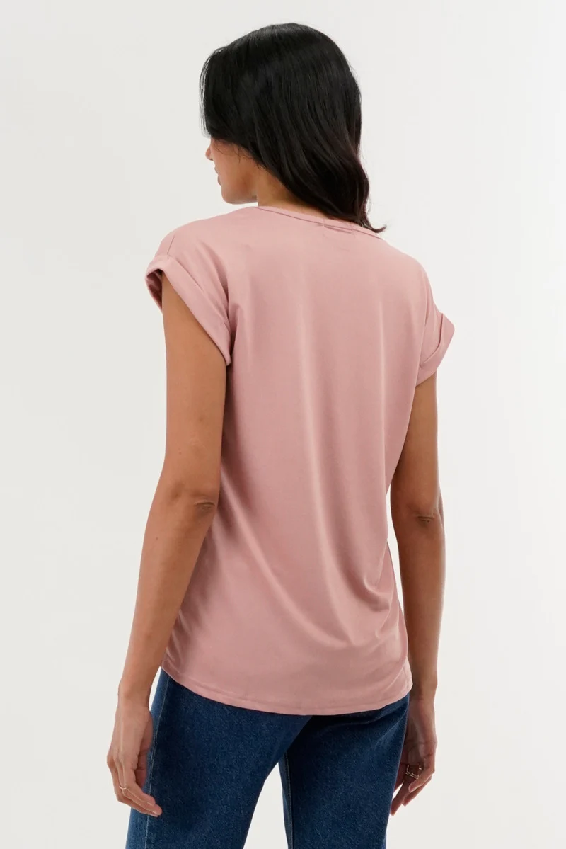 Shoulder Lace Up Tee - Pink - Image 3