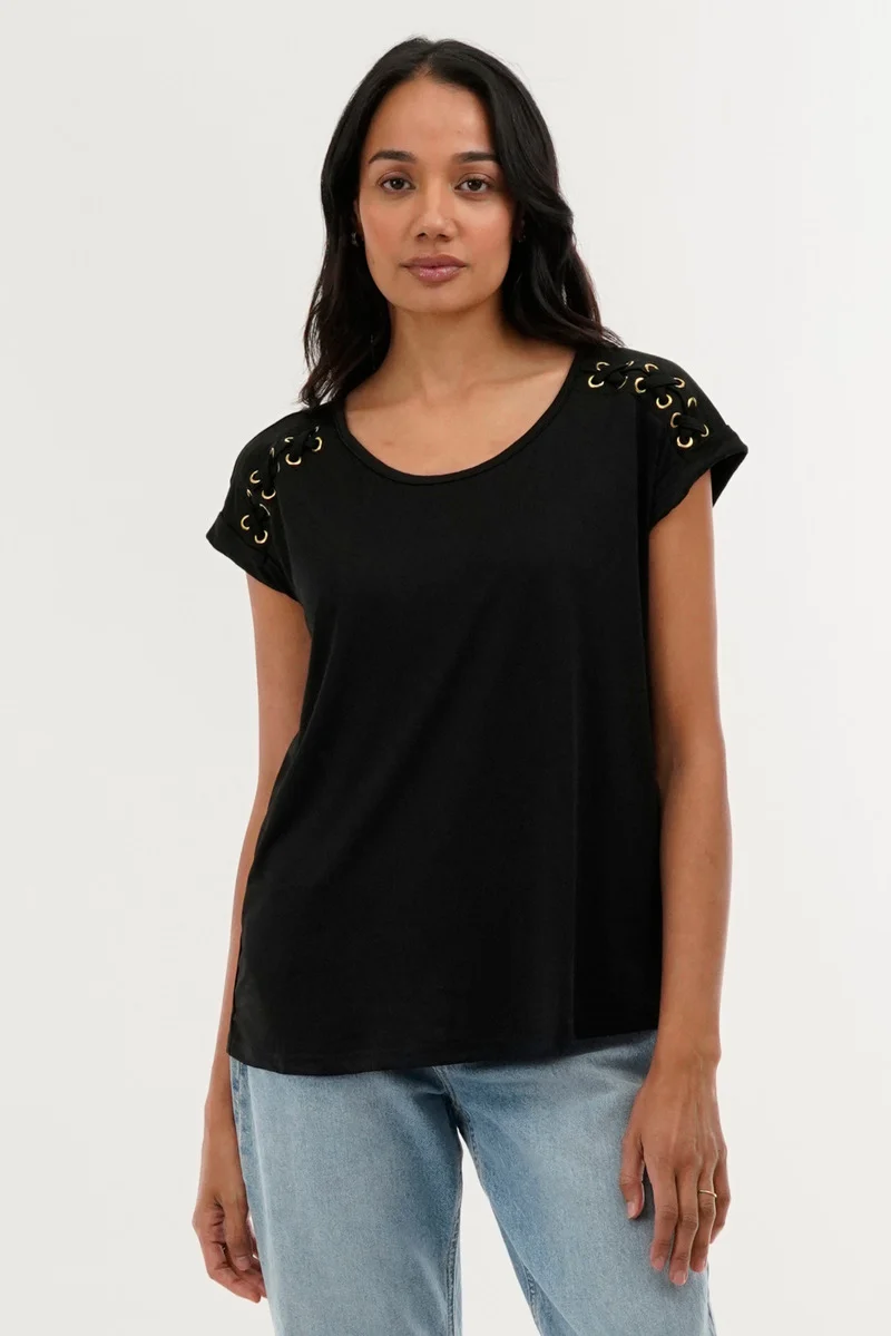 Shoulder Lace Up Tee - Black