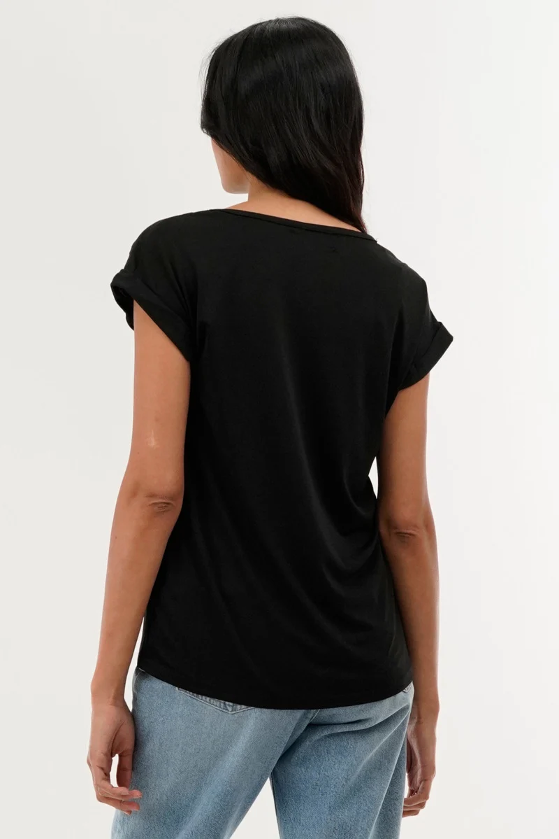Shoulder Lace Up Tee - Black - Image 3