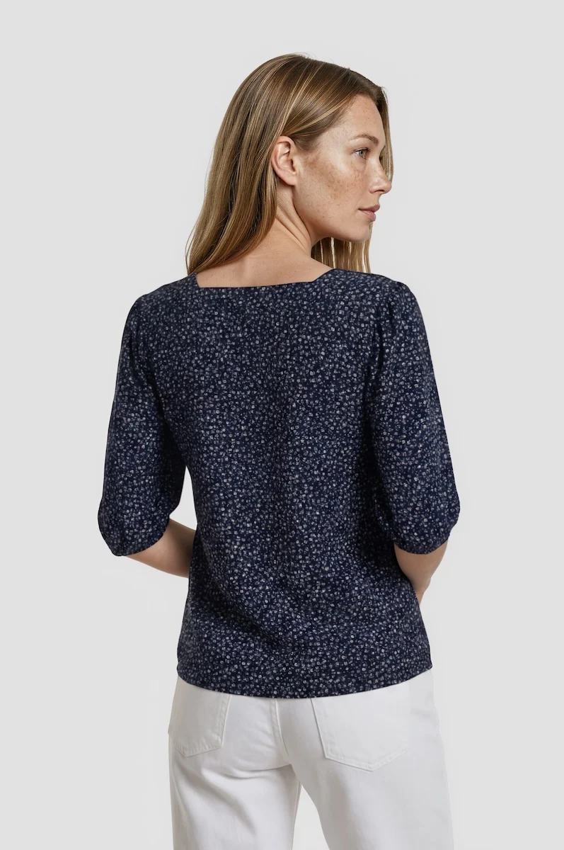 Printed Square Neck Top - Navy - Image 2
