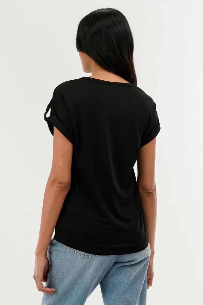 Basic Cap Sleeve Tee - Black - Image 3