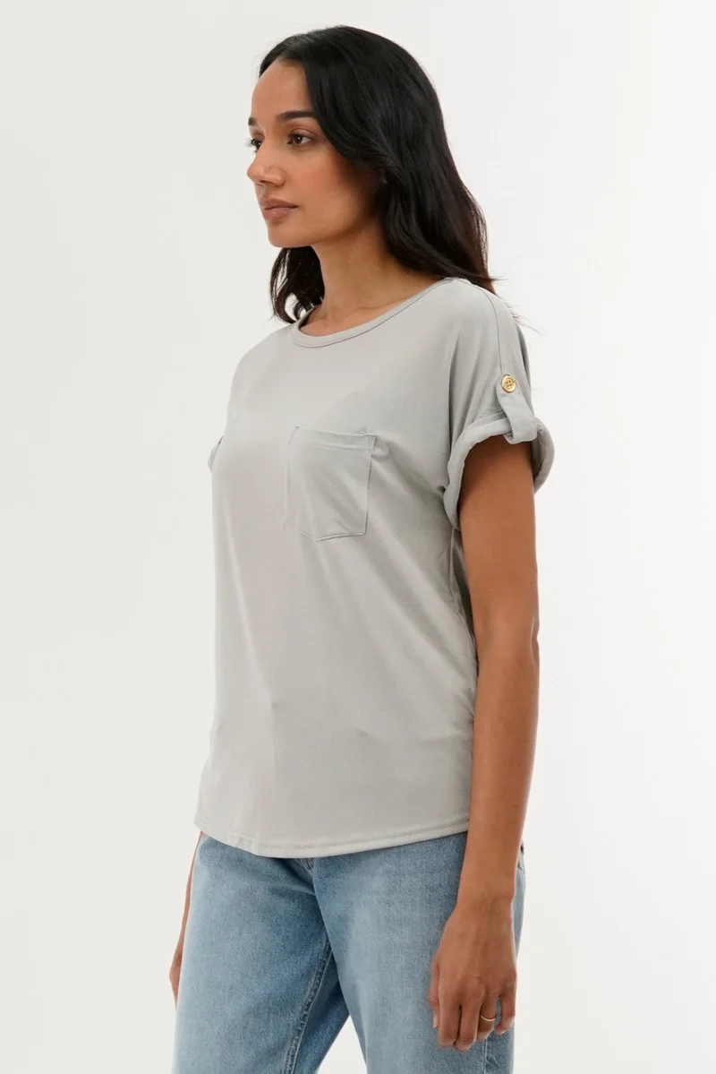 Basic Cap Sleeve Tee - Grey - Image 2