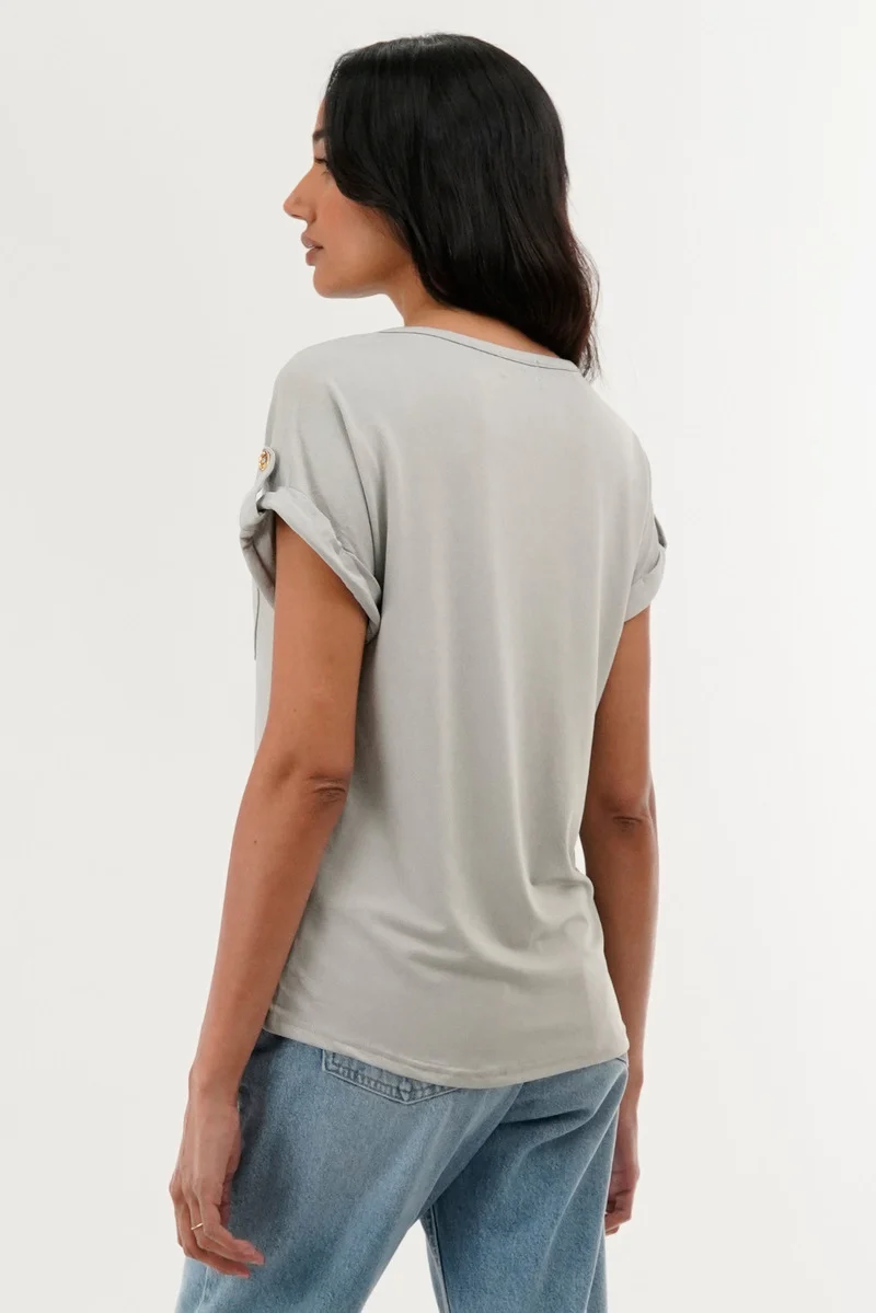 Basic Cap Sleeve Tee - Grey - Image 3